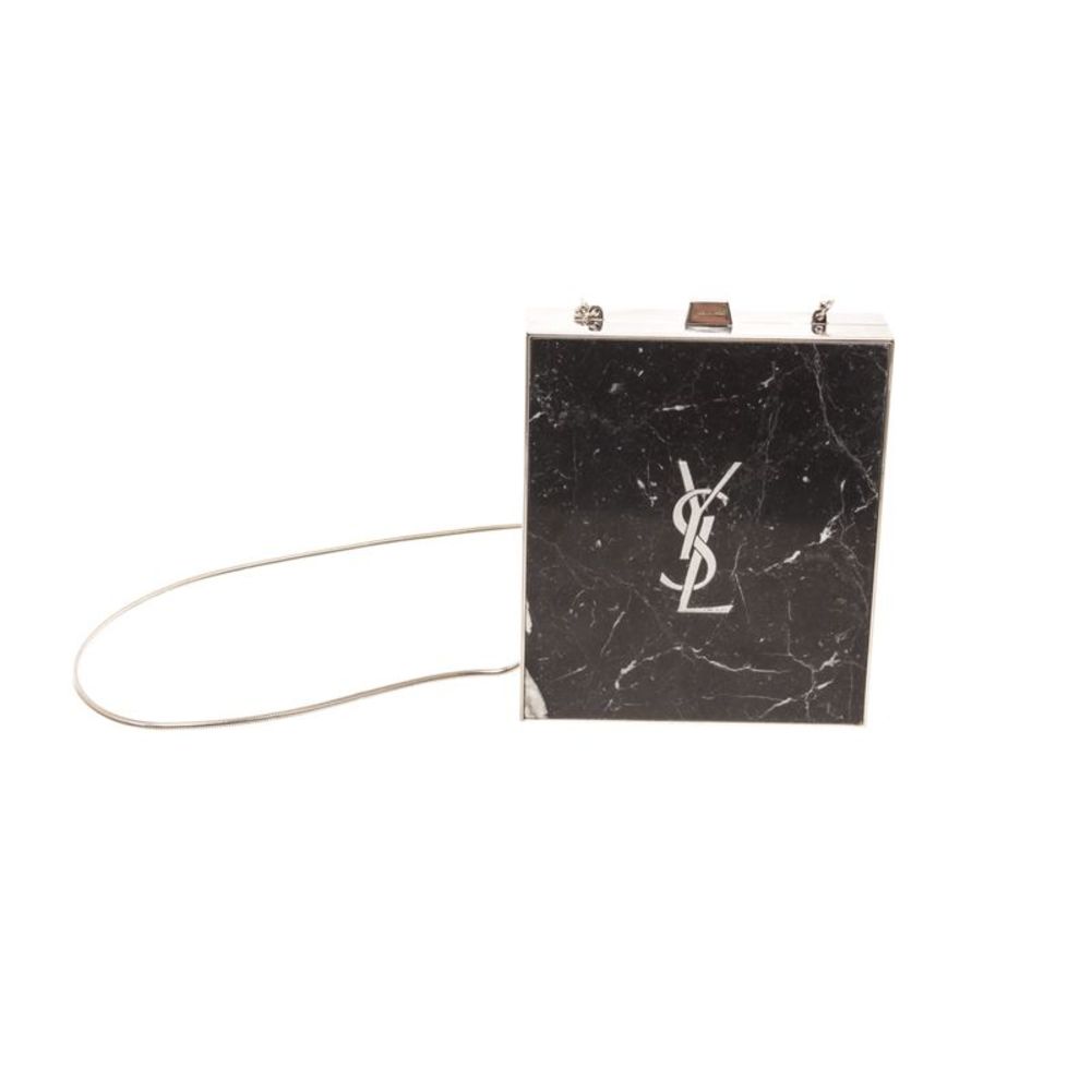 Yves Saint Laurent Black Gray Marble Tuxedo Box Clutch